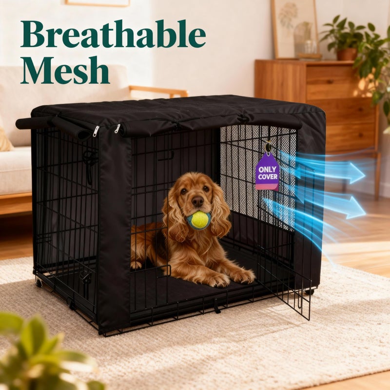 HiCaptain Breathable Dog Crate Cover 36 Inch, Durable Heavy Duty Kennel Cover, Dual Zippered Panels, Windproof Waterproof UV-Resistant(Black) - Image 2